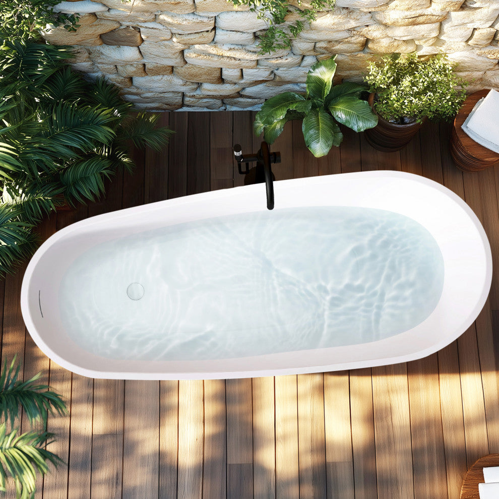 Lahore Freestanding Acrylic Soaking Bathtub, White, 66.9"l X 29.1"w