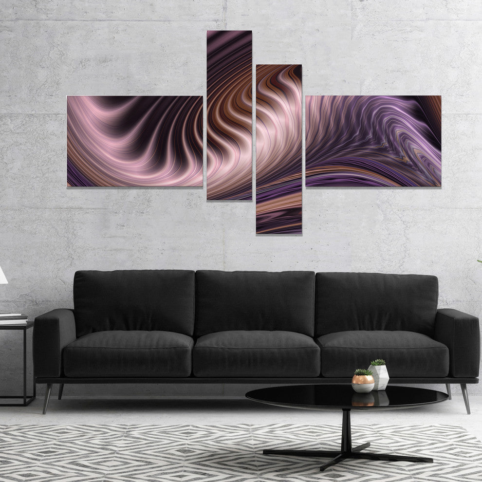 Purple Waves Fractal Wall Art, Abstract Canvas Wall Art Print, 60"x32", 4 panels