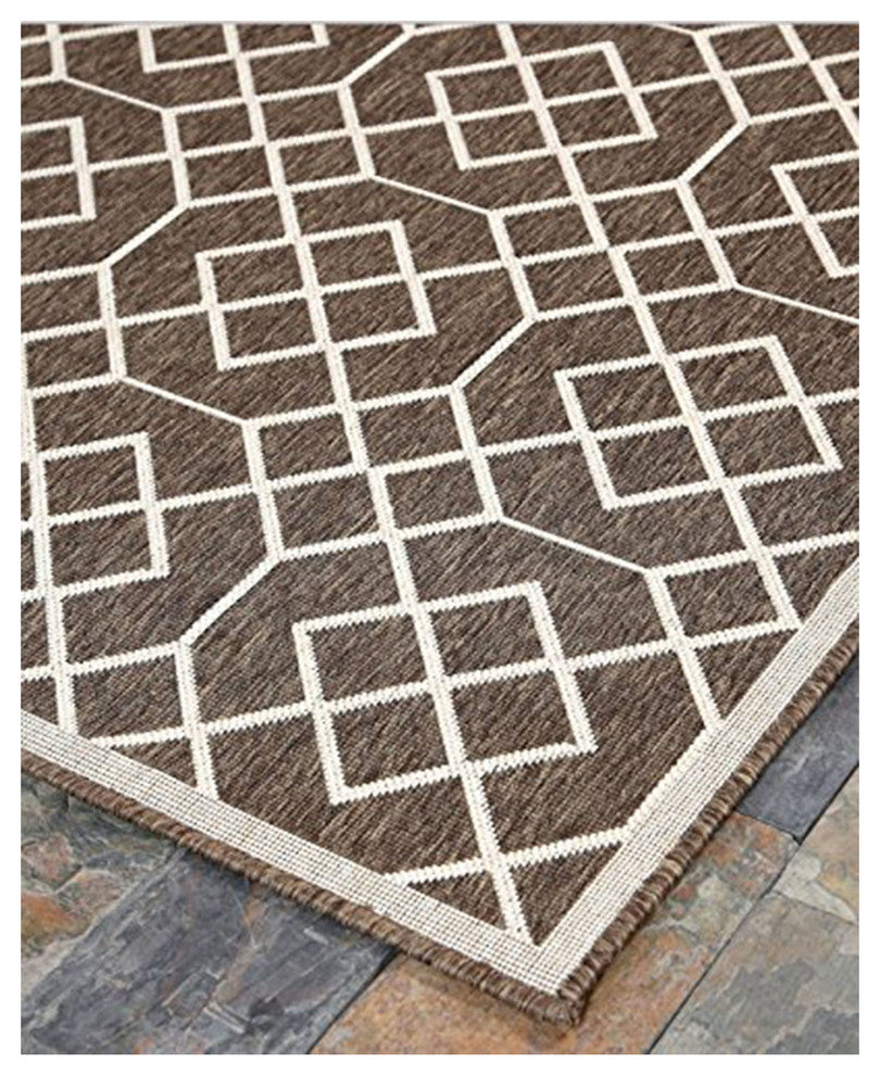 Geometric Blocks Indoor/Outdoor Area Rug, Brown, 4'5"x7'