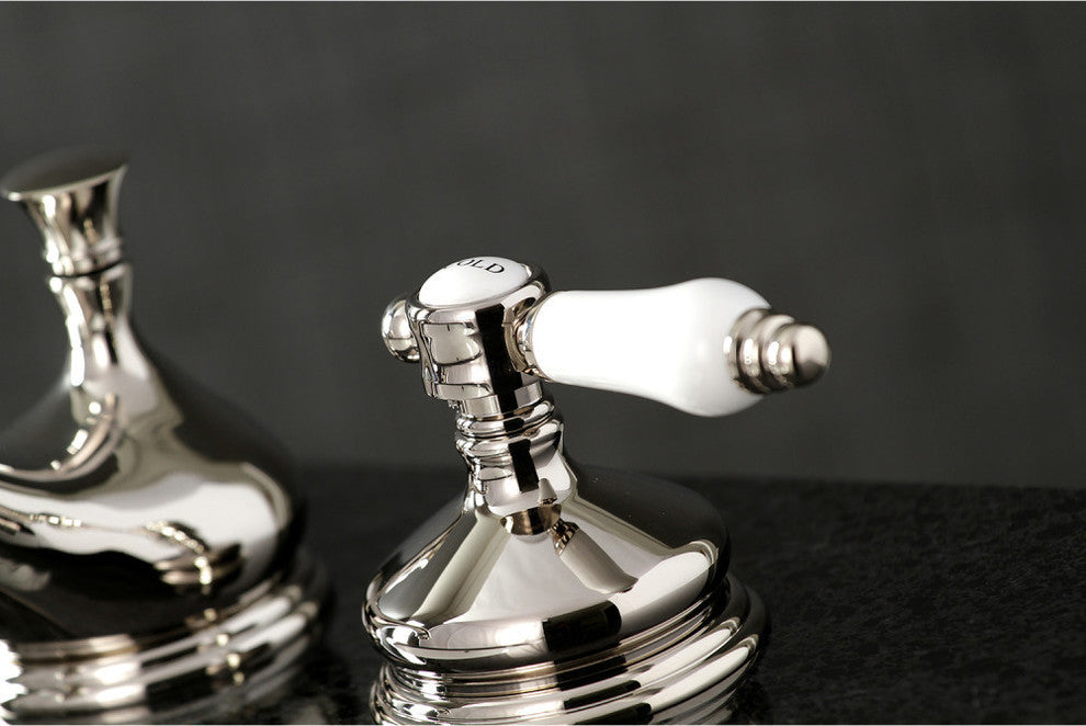 Kingston Brass Widespread Bathroom Faucet With Brass Pop-Up, Polished Nickel