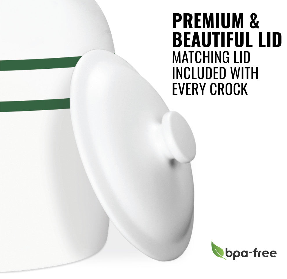 Green Stripe Porcelain Ceramic Water Dispenser Crock With Faucet, Lead Free