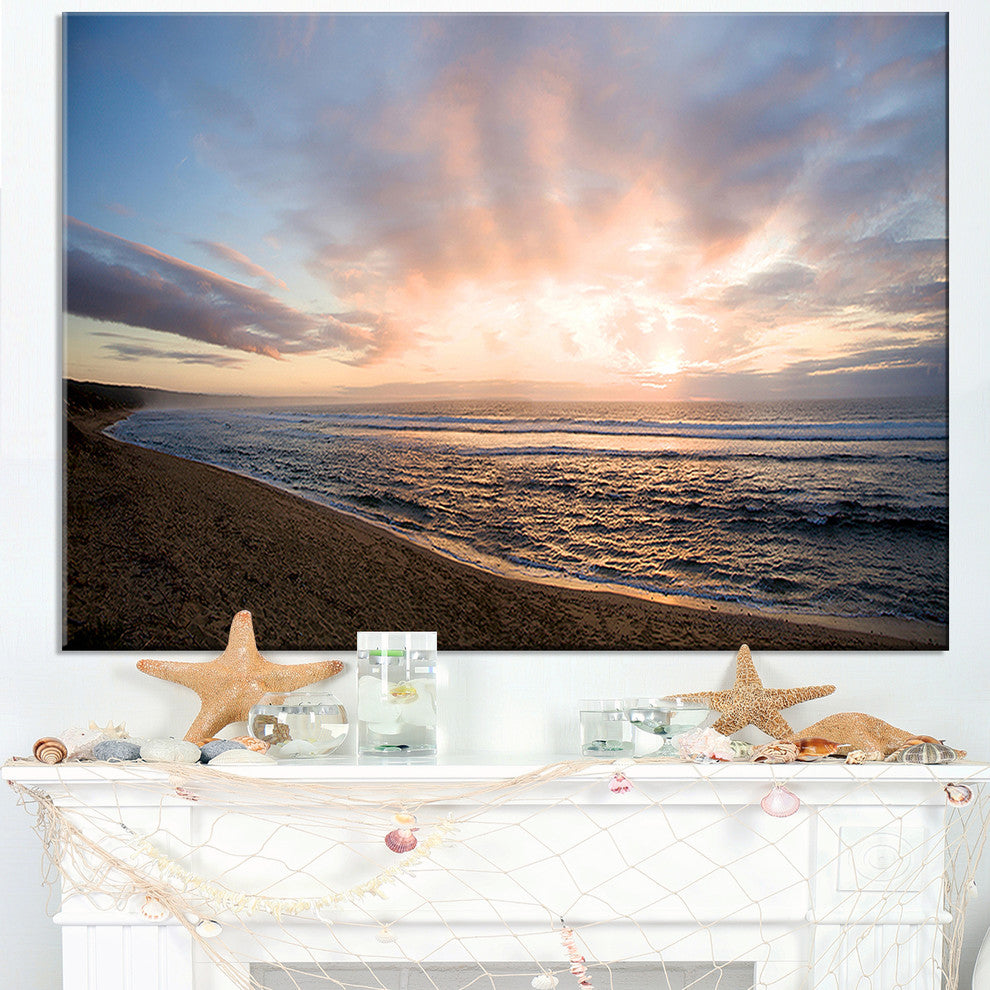 "Sunrise Over Indian Ocean Waters" Seashore Canvas Wall Art, 40"x20"