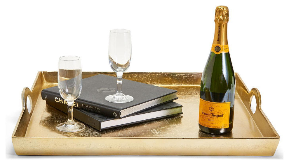 Two's Company Hotel De Ville Gold Decorative Aluminum Square Tray