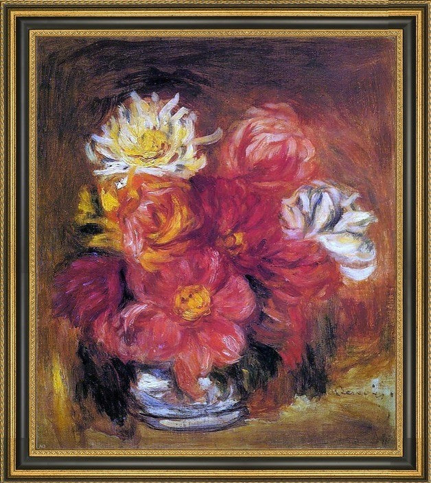 Pierre Auguste Renoir Dahlias Framed Premium Canvas Print, 20"x25"