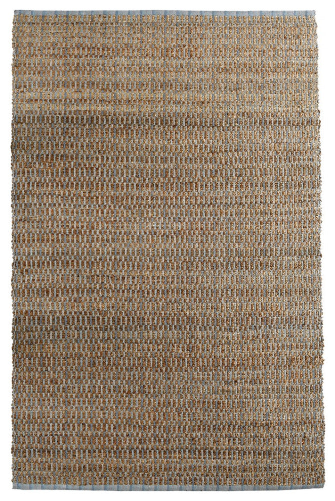 9" x 12" Sky Blue and Tan Interwoven Area Rug