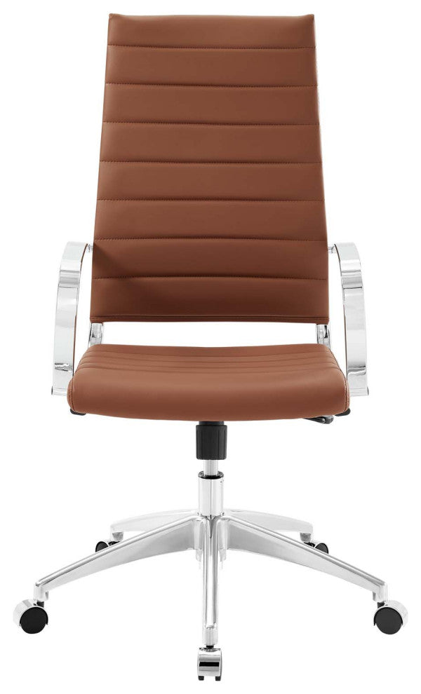 Computer Work Desk High Back Chair, Faux Leather, Red Brown, Modern, Home Office