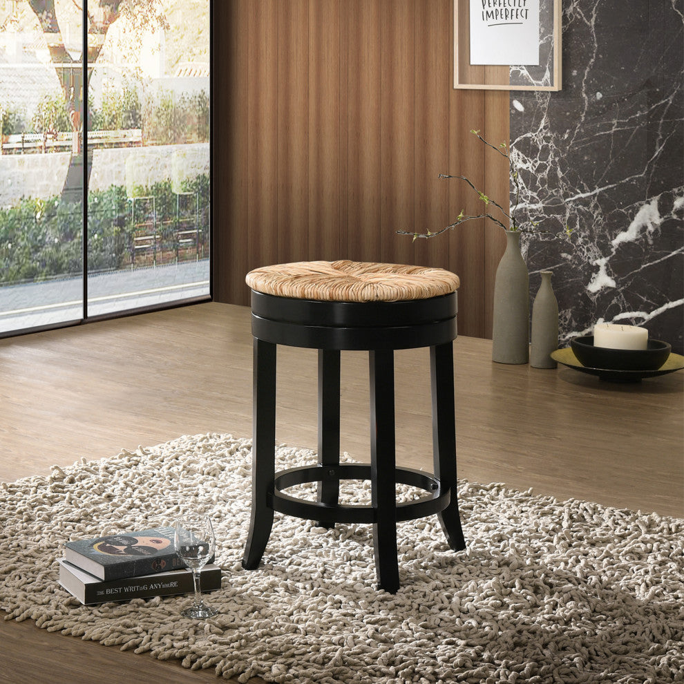 Irving 24" Swivel Rush Seat Counter Stool, Antique Black