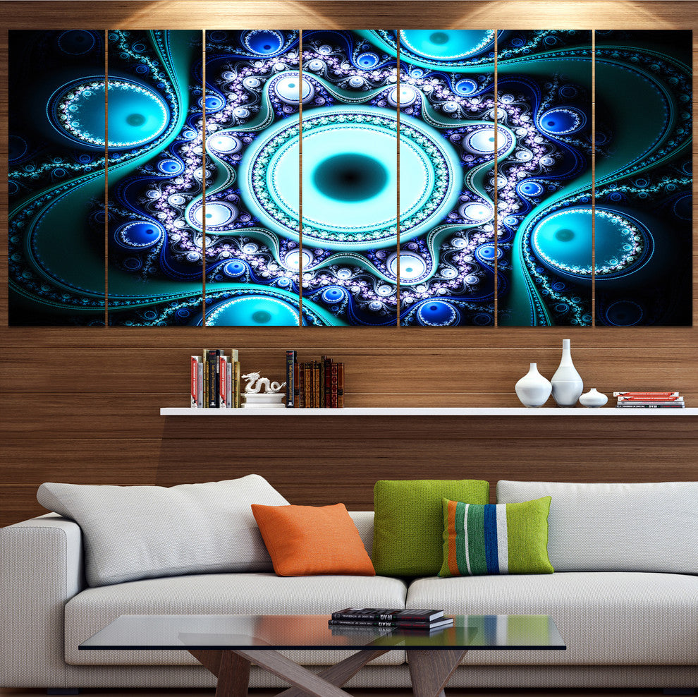 Turquoise Fractal Pattern with Circles, Abstract Canvas Print, 83"x32", 7 Panels