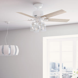 Hunter 52" WiFi Techne Ceiling Fan, LED Kit, Remote, Matte White