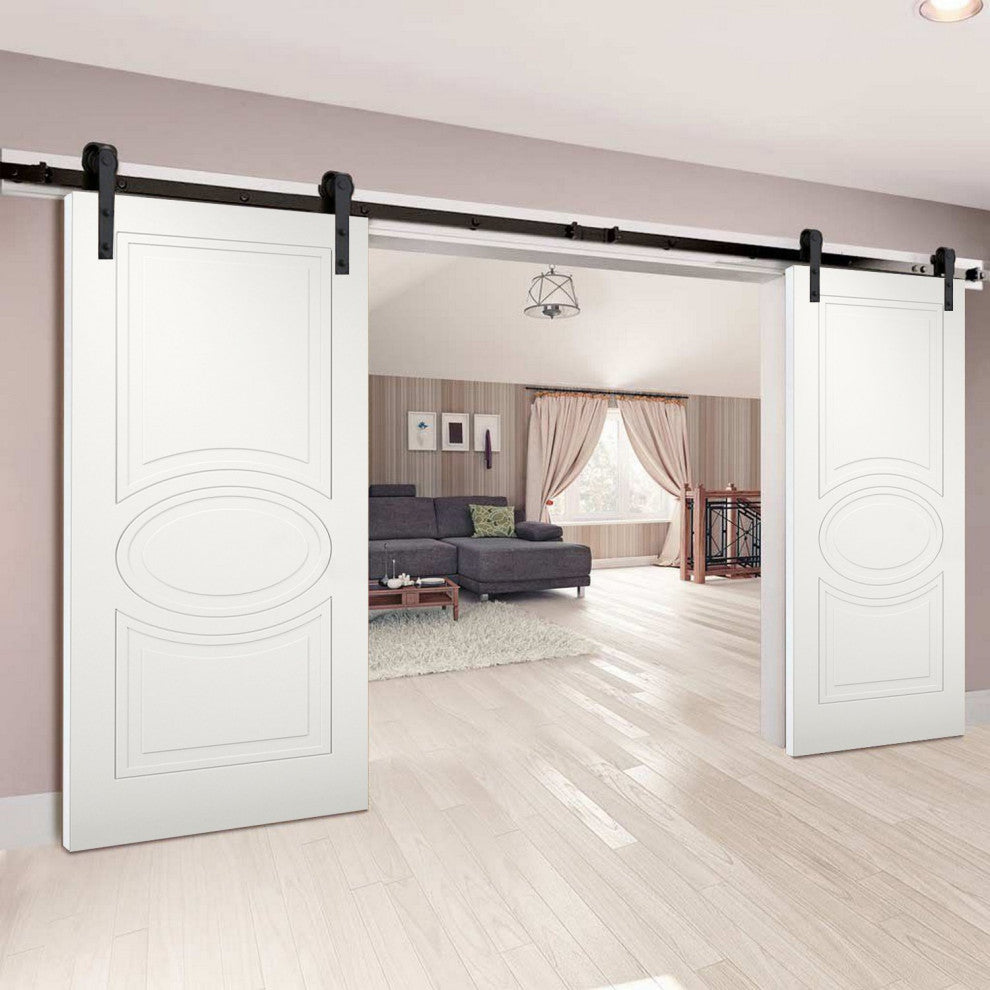 Double Barn Doors / Mela 7001 Matte White / 13FT Rail, 36" X 80" ( 2* 18x80)