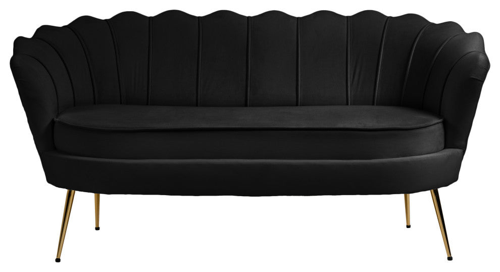 Gardenia  Velvet Upholstered Loveseat, Black