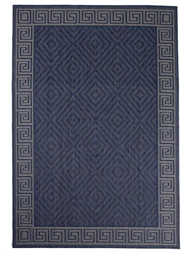 Outdoor Collection Geometric Area Rug - UV Safe Rug, Midnight Blue, 5'3"x7'6"