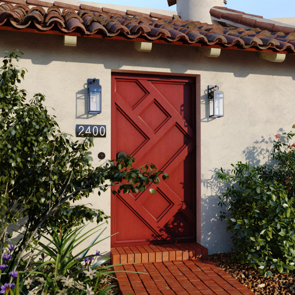 Hubbard 5-in W 1 Light Dusk to Dawn Black Outdoor Wall Lantern Clear Glass Shade