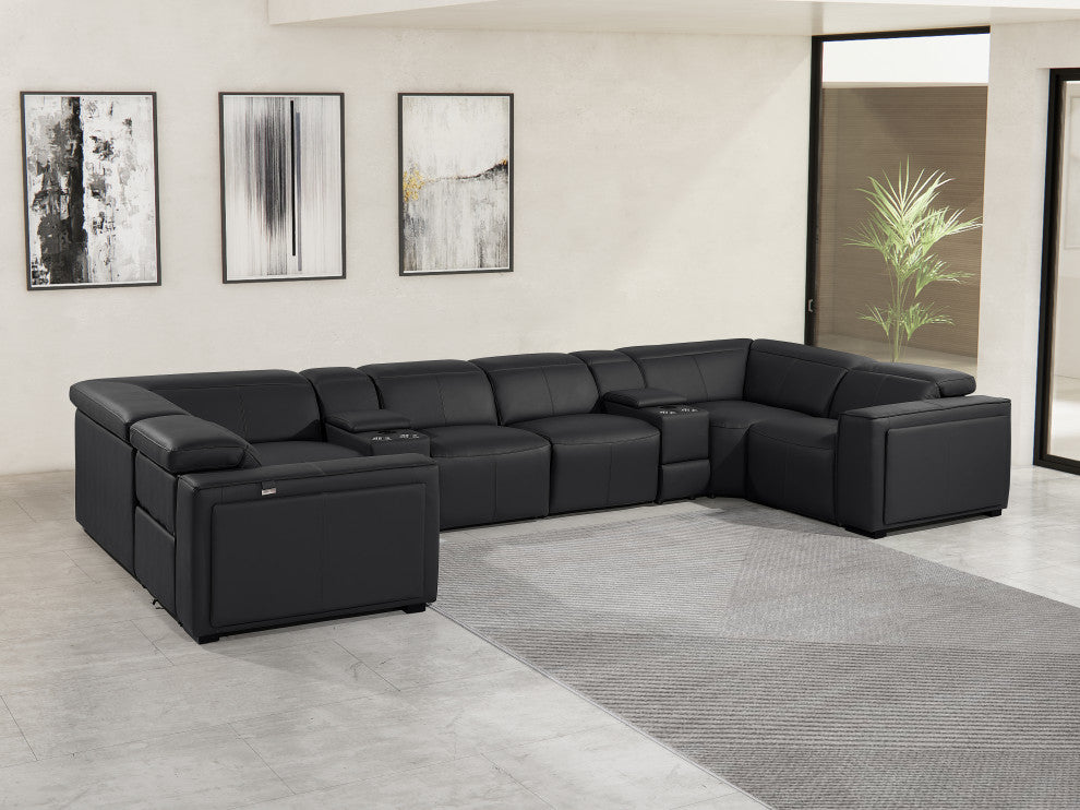 Niccolo Italian Leather 8-Piece U-Shaped 2 Power Reclining Sectional, Black