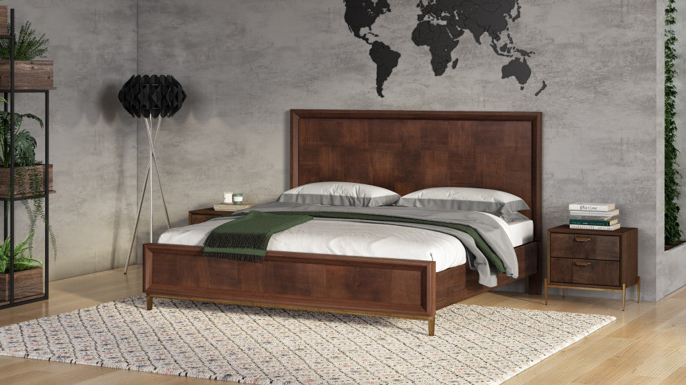 Shane Modern Acacia and Brass Bed, Queen