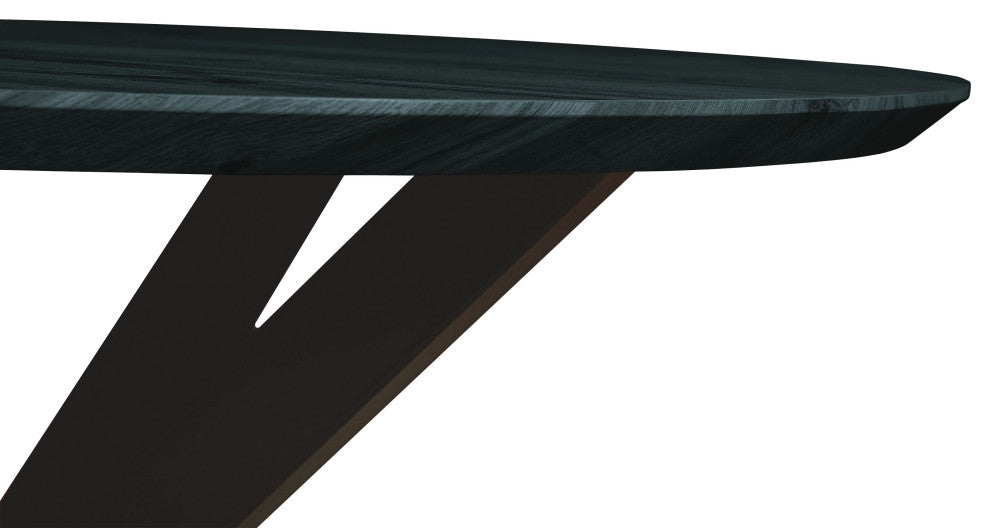 Ravenna 47" Round Dining Table MDF Tabletop in Geometric Metal Base, Ebony