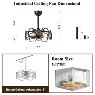 Bella Depot 19" Black Ceiling Fan with Remote and Light 6-speed