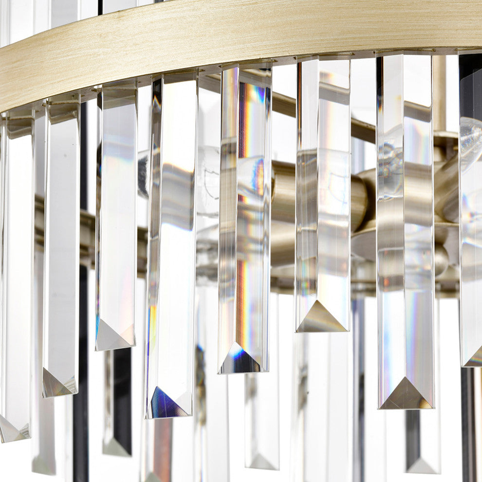 Eva Brushed Silver-ish Champagne Drum Crystal Prism Flush Mount