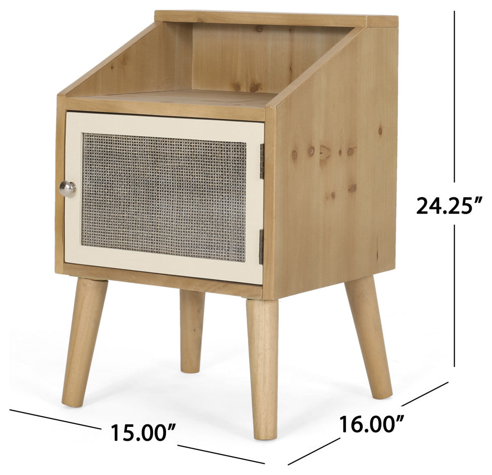 Barrere Contemporary End Table with Hutch, Natural and White