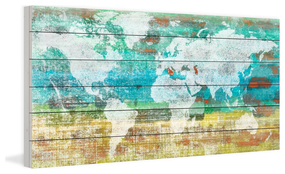 "Aqua Day" Print on White Wood, 60"x30"