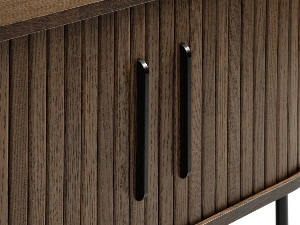 Mid-Century Modern Rounded Sliding Door TV Lowboard, Smoked Oak, 47"