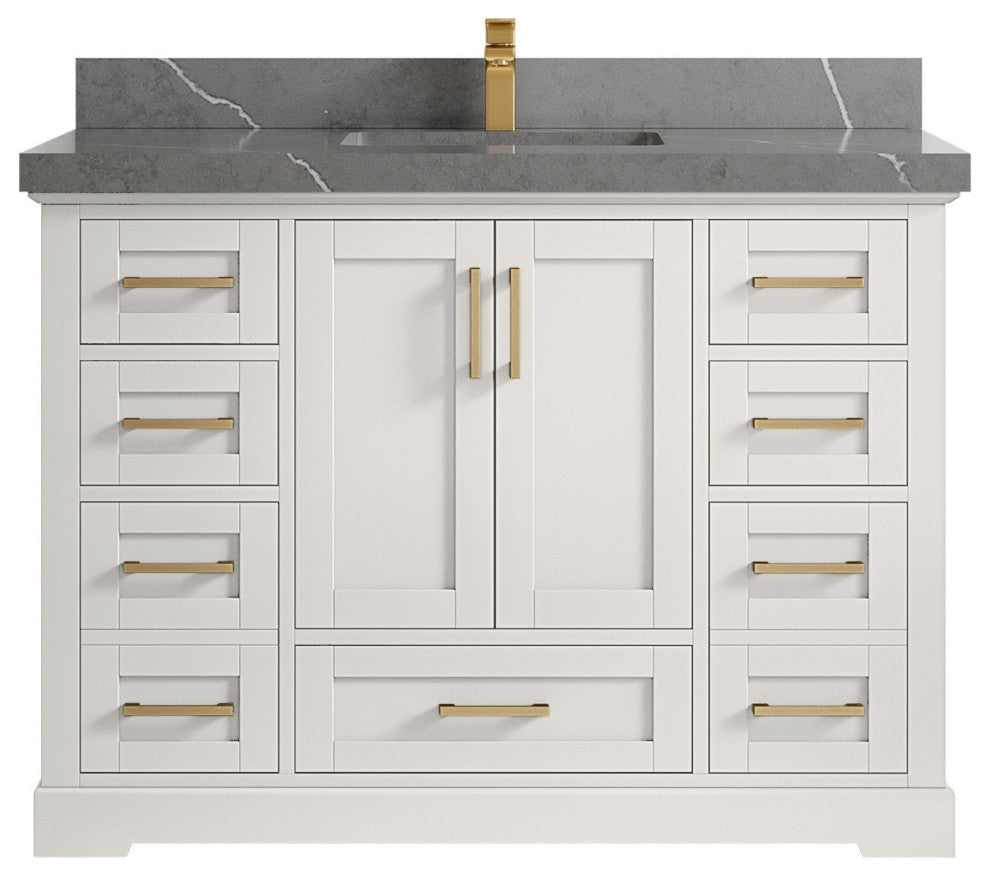 Boston 48" Single Sink Bath Vanity in Alabaster 2" Piatra Gray