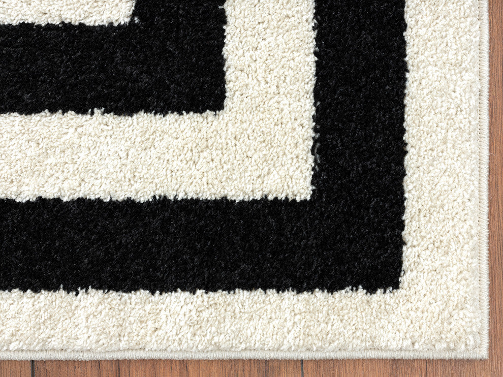 Abani Casa CAS120A Contemporary Black and Ivory Rectangular Area Rug, Ivory, 4'x