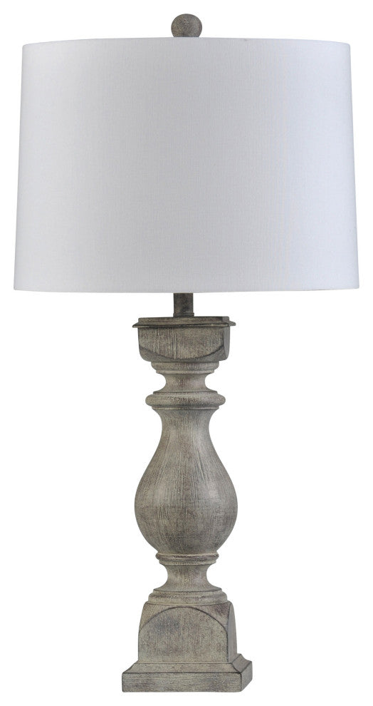 Grayson, Urn Pedestal Table Lamp with Drum Shade, Weathered Gray, White Shade