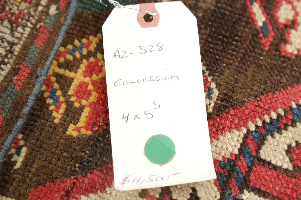 Consigned, Antique Hand-Knotted Oriental Traditional Russian Area Rug, 5'4"x4'1