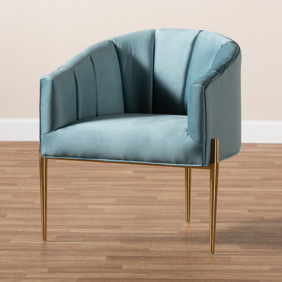 Alger Glam and Luxe Light Blue Velvet Fabric Upholstered Gold Accent Chair