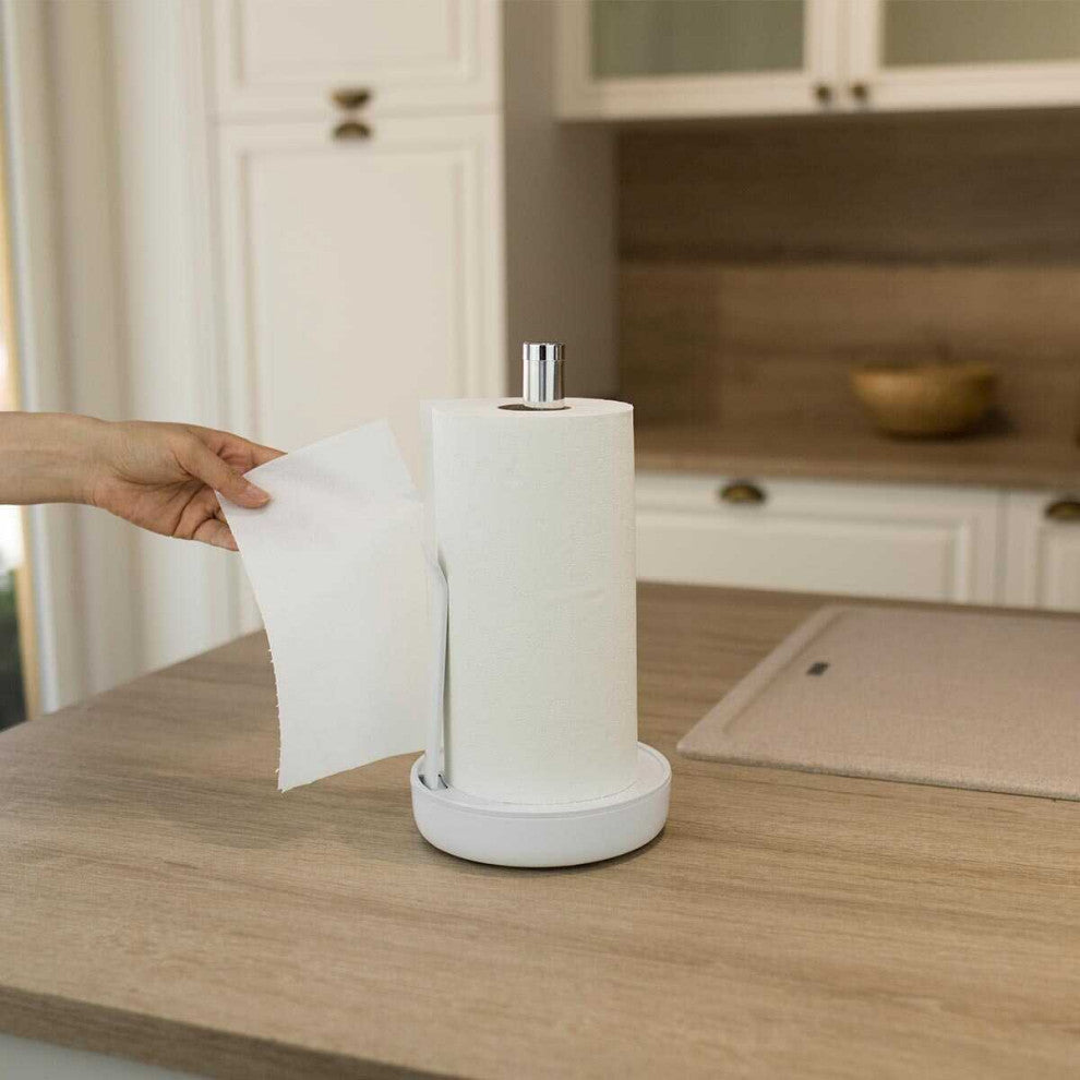Aluminum Kitchen Paper Towel Holder, Marble Finish Tissue Paper Dispenser, White