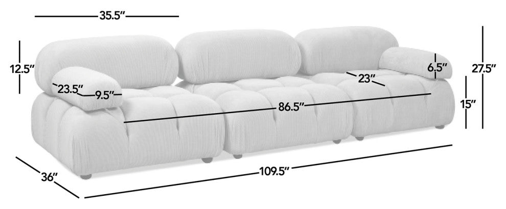 Marcel 109.5" Modular Sofa, Pebble Gray Corduroy