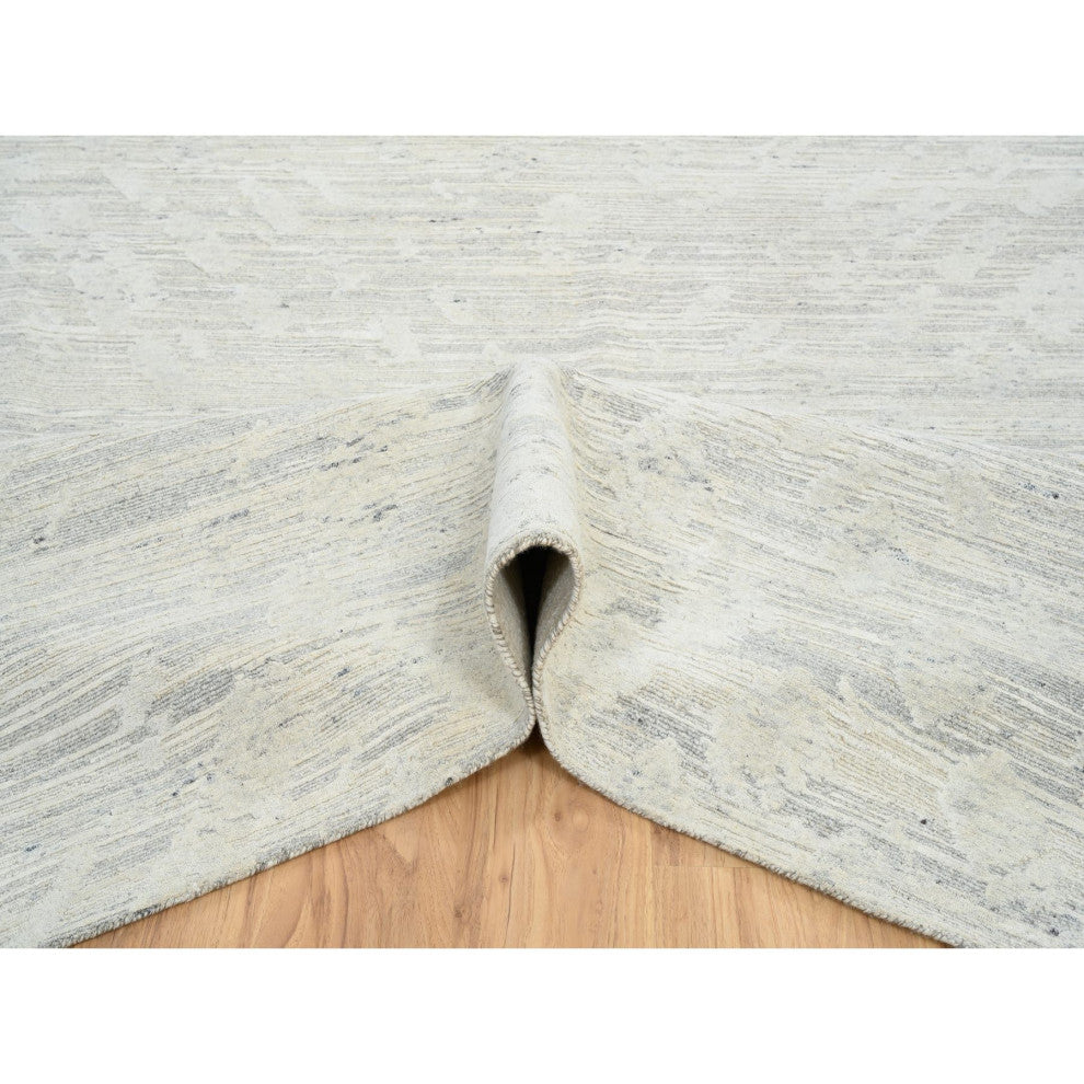 Light Gray Hand Knotted Modern Design Natural Wool Oversized Rug, 14'1"x18'0"