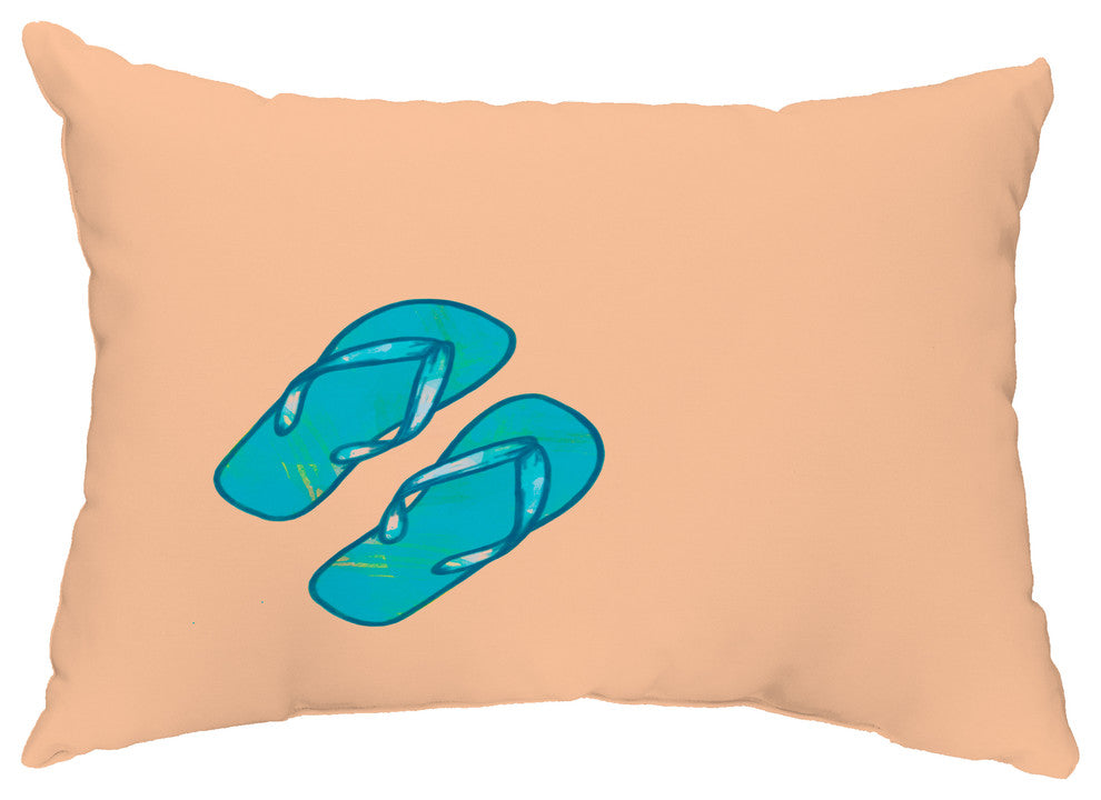Flip Flops 14"x20" Decorative Coastal Outdoor Throw Pillow, Coral