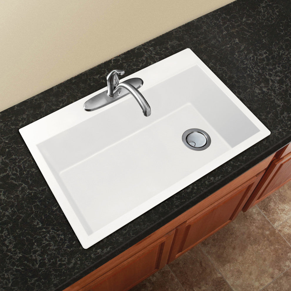Radius Granite 33-in Drop-In Kitchen Sink Kit in White