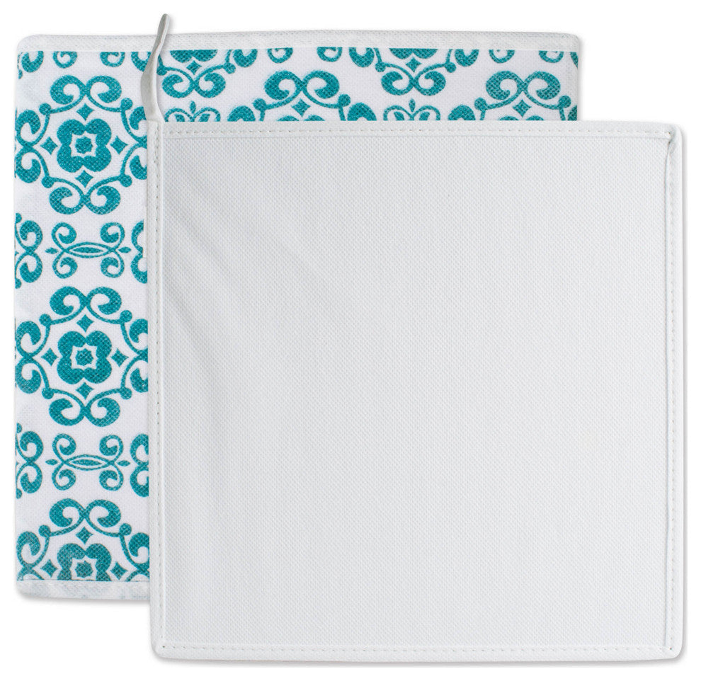 Nonwoven Polyester Cube Scroll Teal Square 13"x13"x13", Set Of 2