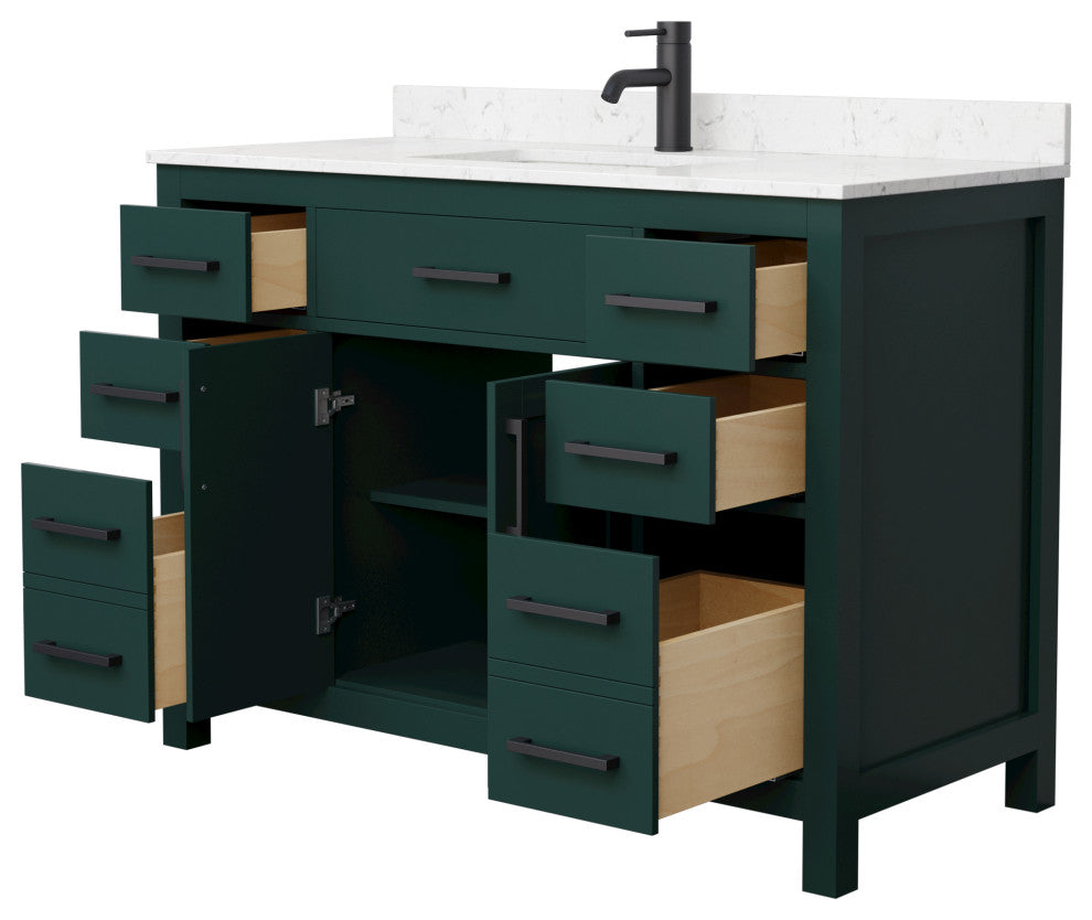 48"SGL Bathroom Vanity Green, Carrara Cult. Marble Countertop, Sink, Black Trim
