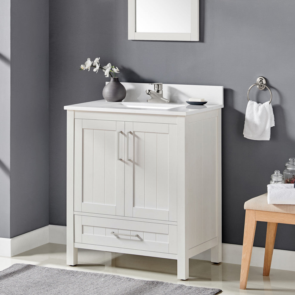 Ove Decors Kansas 18" Single Sink Vanity With Countertop, White, 30 in.