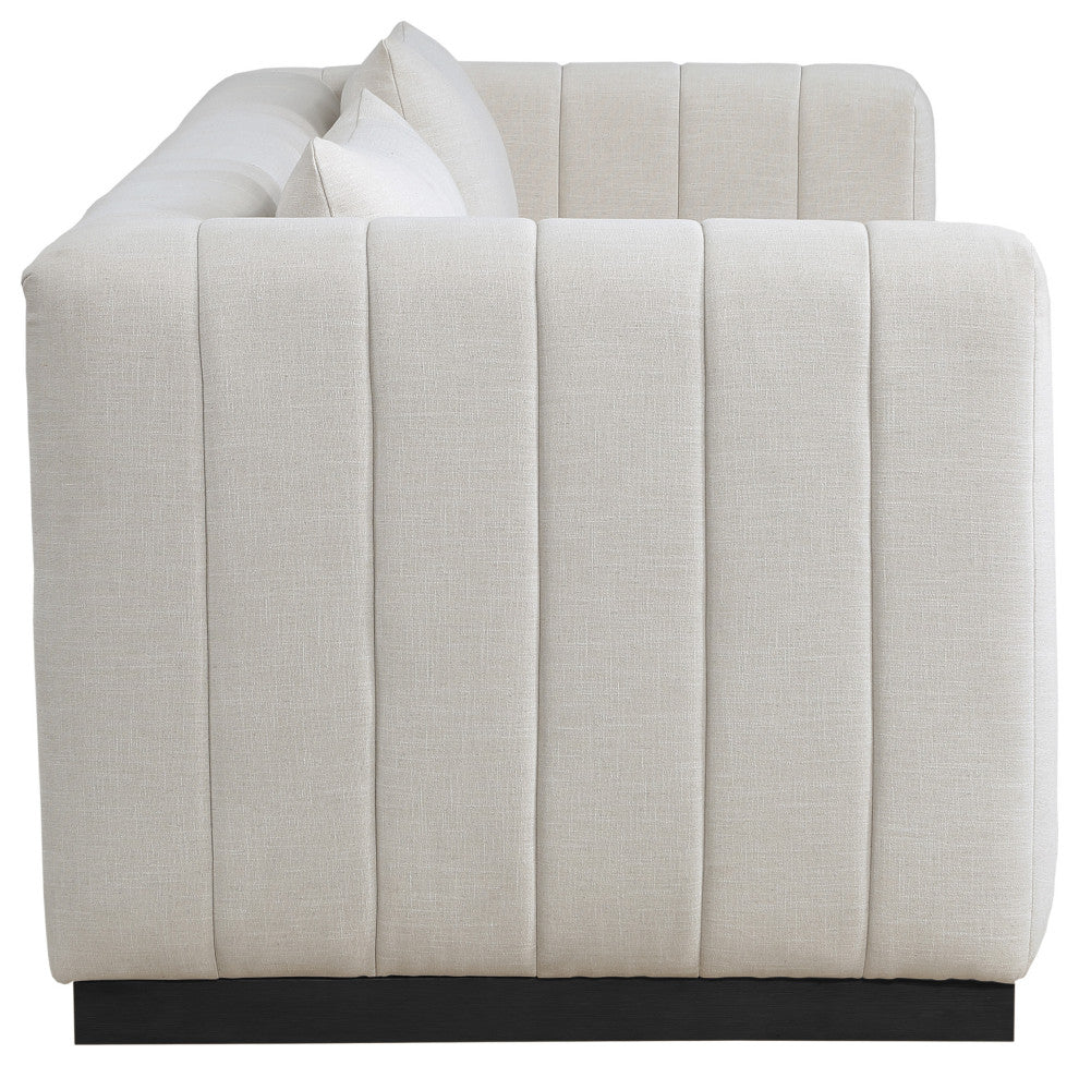 Lucia Beige Linen Textured Fabric Chair, Beige, Sofa