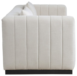 Lucia Beige Linen Textured Fabric Chair, Beige, Sofa