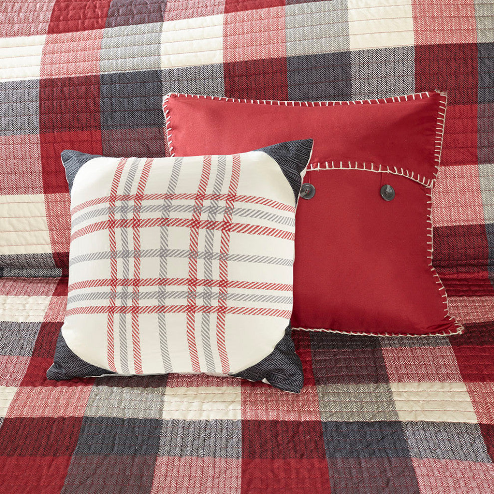 Madison Park Ridge 6 Piece Printed Herringbone Quilt Set With Throw Pillows