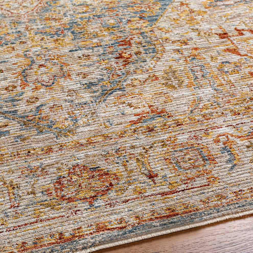 Naila IAL-2317 Red/Blue Multi Machine Woven 6'7" Round Rug