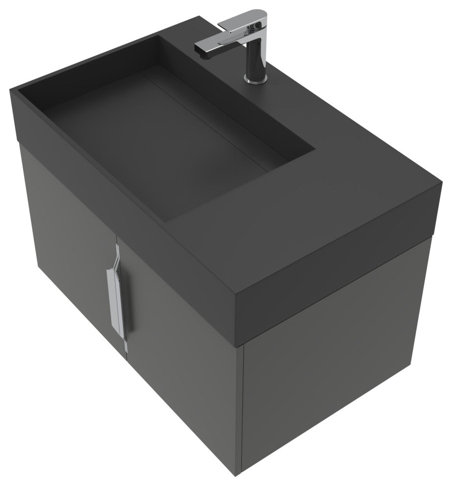 CastelloUSA Amazon 30" Left Wall Mounted Bathroom Vanity Set, Black, Black Top, Chrome Handles