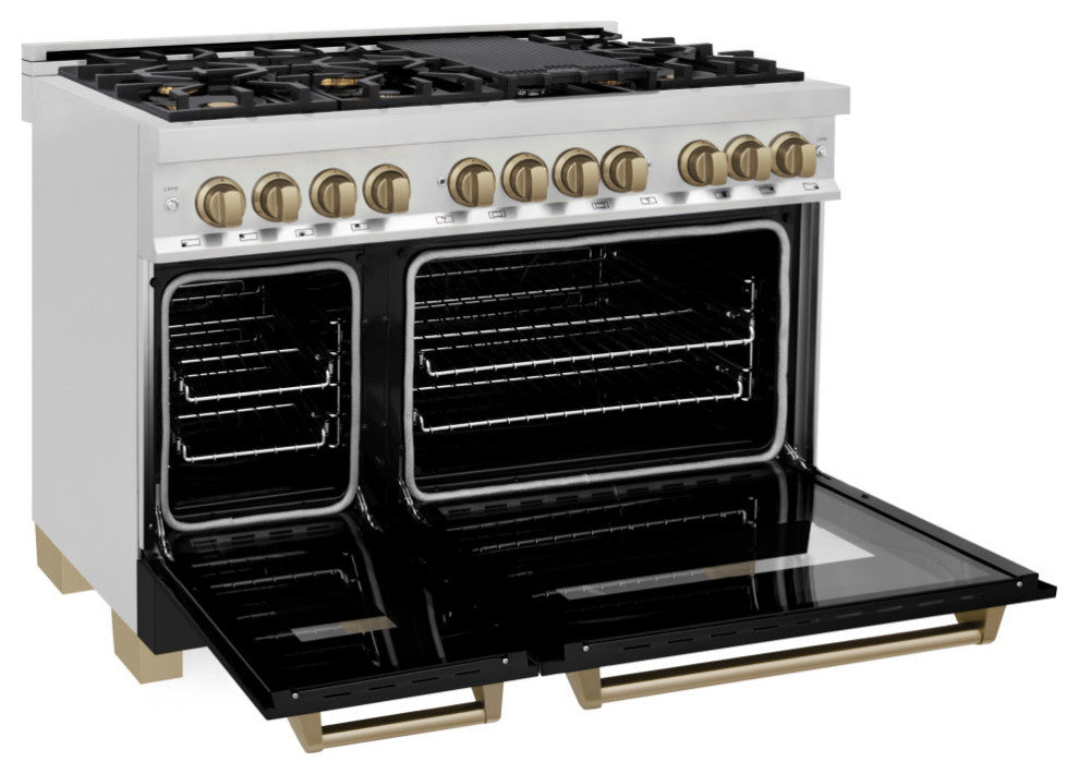 48" Dual Fuel Range, Stainless With Black and Champagne RAZ-BLM-48-CB