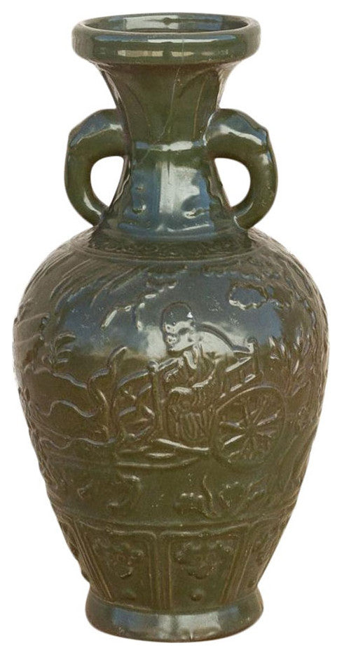 Elephant Handle Green Glazed Vase