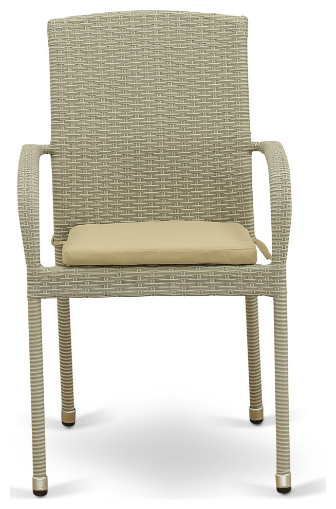 Jubi Patio Chair, Natural Linen Wicker, And Beige Cushion - Set Of 2