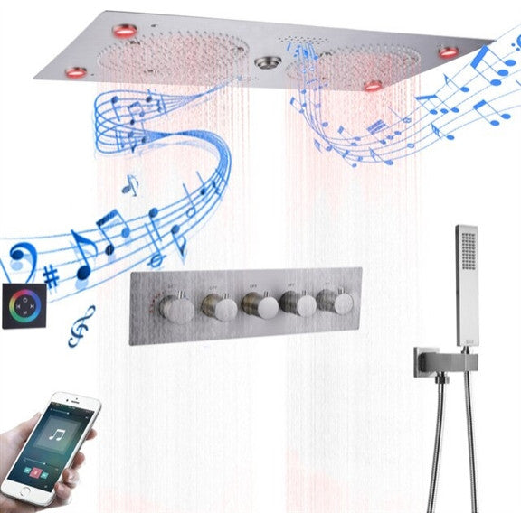 Thermostatic Recessed Ceiling Mount Led Rainfall Shower System, D Brushed Nickel