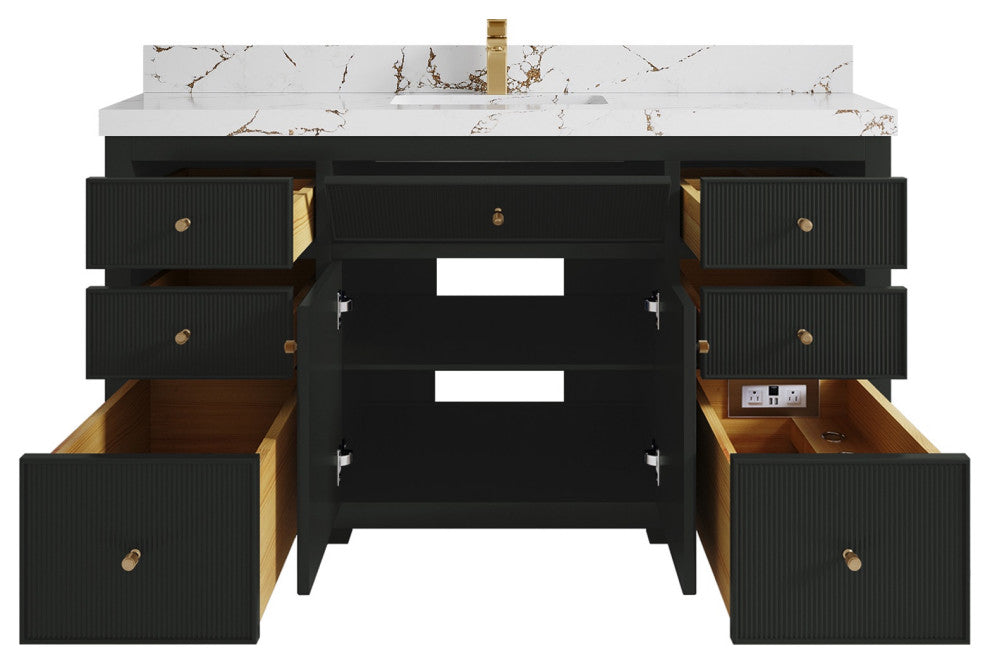 Sonoma 60" Single Sink Bath Vanity in Black Top, 2"  Viola Brown
