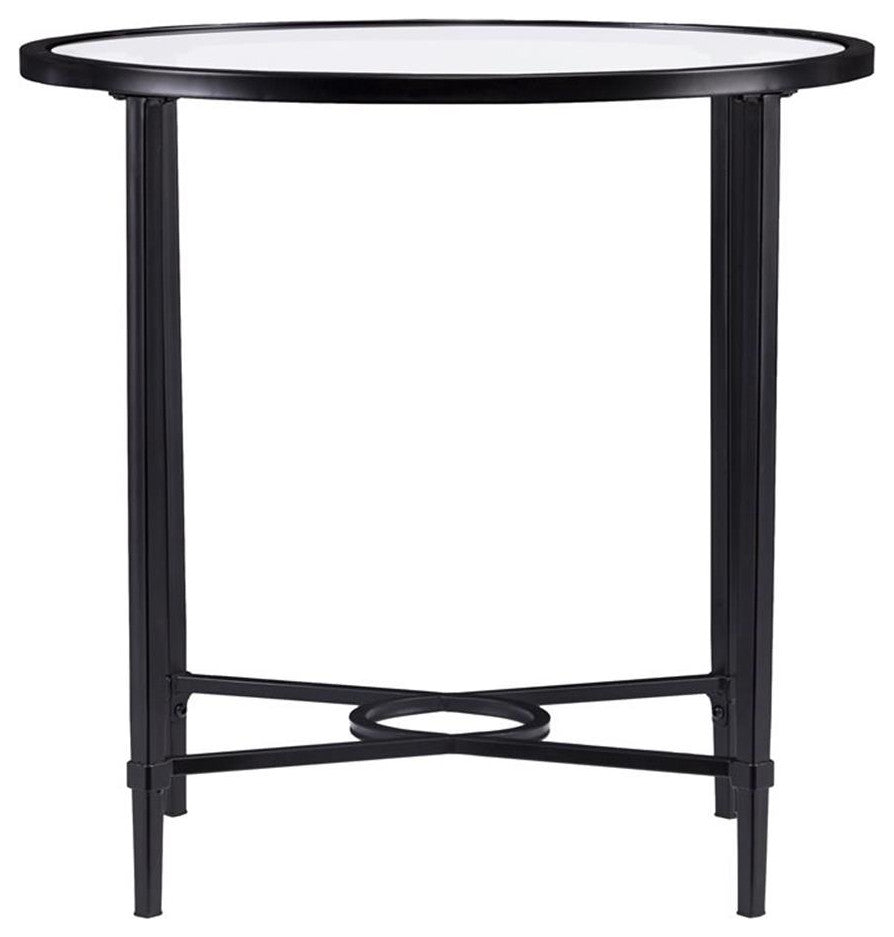 SEI Furniture Quinton Oval Iron Metal & Glass Side Table in Painted Black