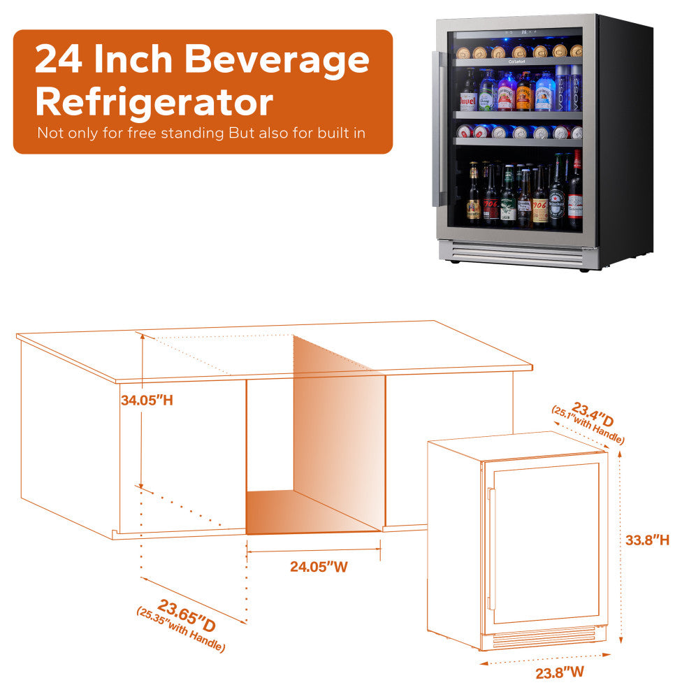 Ca''Lefort 180 Can 24" Beverage Refrigerator Built-In Soda Drink Cooler Low Noise